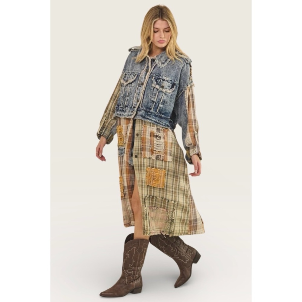 Oli & Hali Patchwork Denim Plaid Jacket - Picture 6 of 9